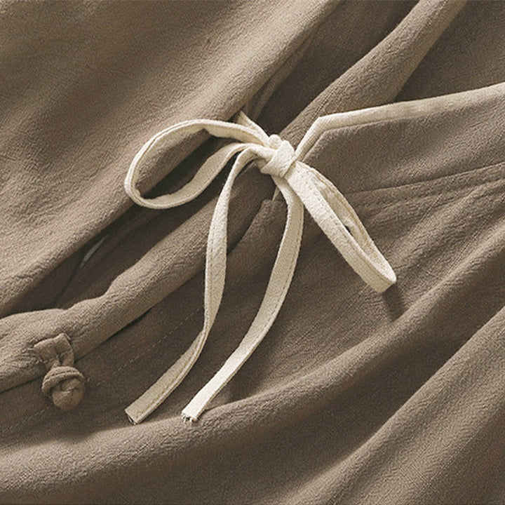 Buddha Stones Retro Lace-up Frog-Button Design Women's Three Quarter Sleeve Cotton Linen Shirt - image 19