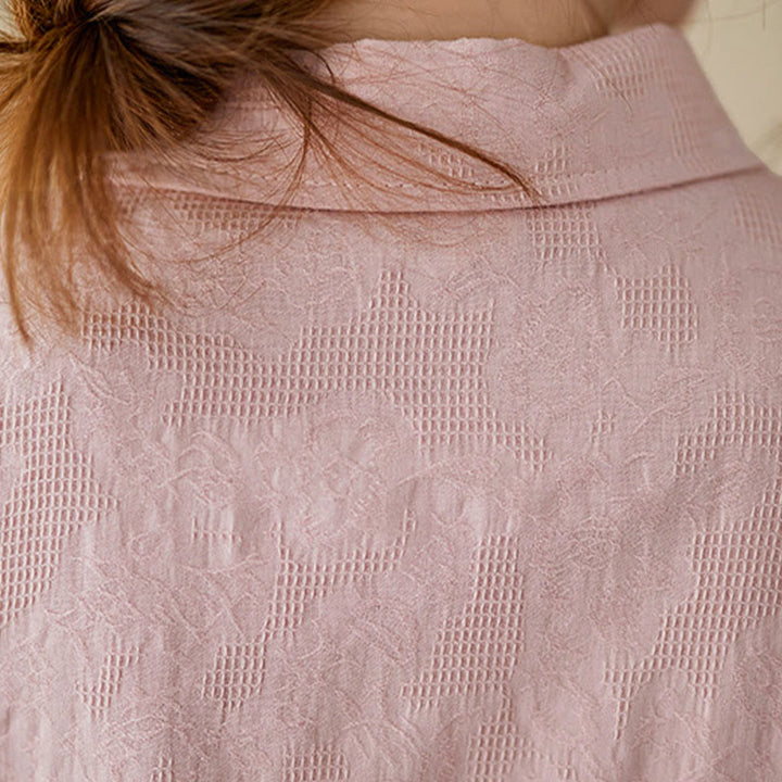 Buddha Stones Spring Plain Embroidered Flower Pattern Button Women's Long Sleeve Cotton Lapel Shirt - image 16