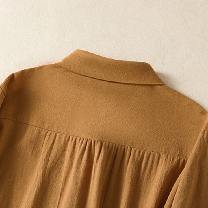 Buddha Stones Women's Spring Retro Plain Simple Embroidery Design Long Sleeve Cotton Shirt With Pocket - image 28