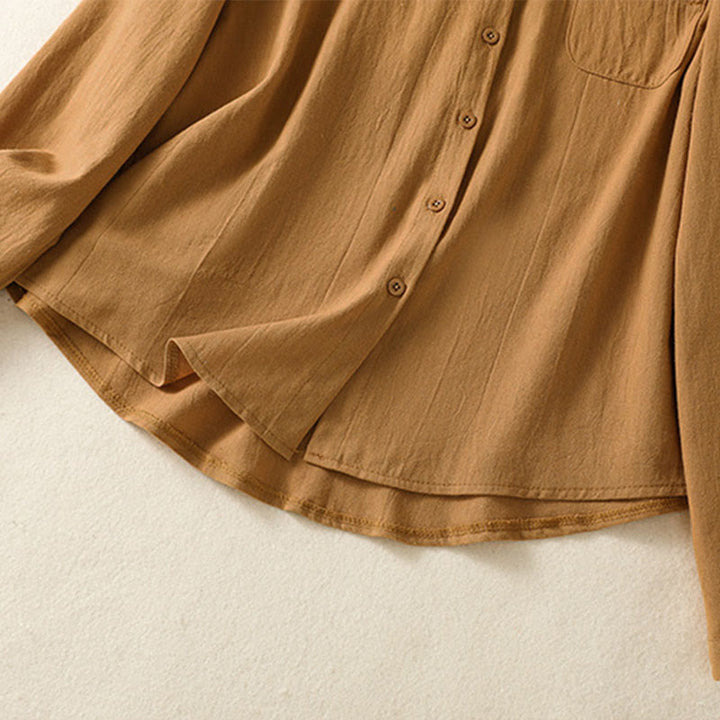 Buddha Stones Women's Spring Retro Plain Simple Embroidery Design Long Sleeve Cotton Shirt With Pocket - image 31