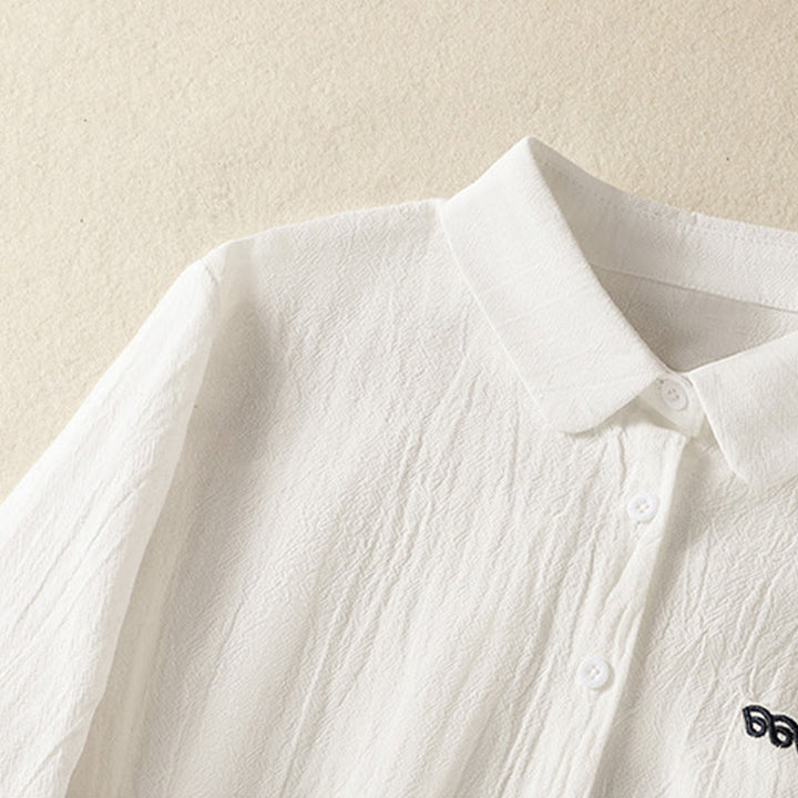 Buddha Stones Women's Spring Retro Plain Simple Embroidery Design Long Sleeve Cotton Shirt With Pocket - image 12