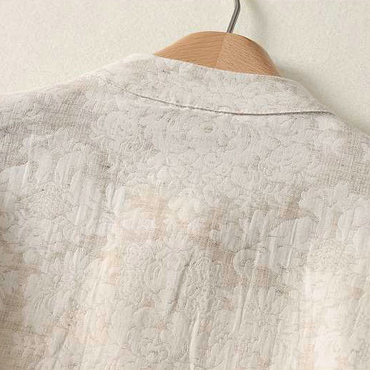 Buddha Stones Women's Commute Textured Pattern Frog-Button Design Long Sleeve Cotton Linen Shirt - image 3