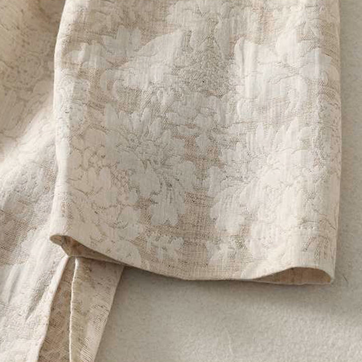 Buddha Stones Women's Commute Textured Pattern Frog-Button Design Long Sleeve Cotton Linen Shirt - image 5