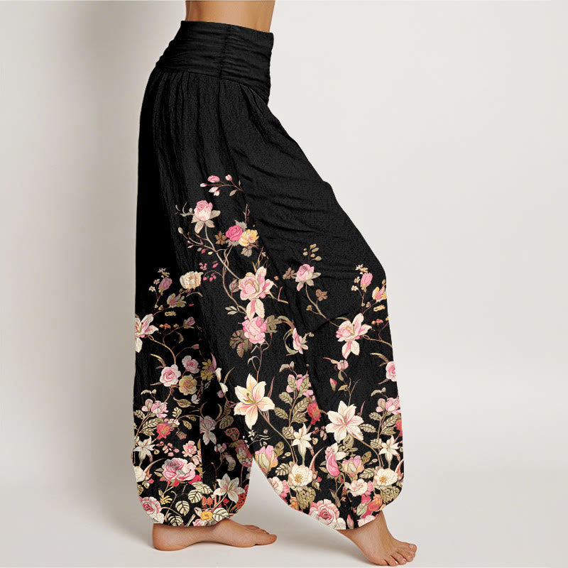 Buddha Stones Pure Cotton Exquisite Colorful Flower Pattern Women's Elastic Waist Harem Pants - image 2