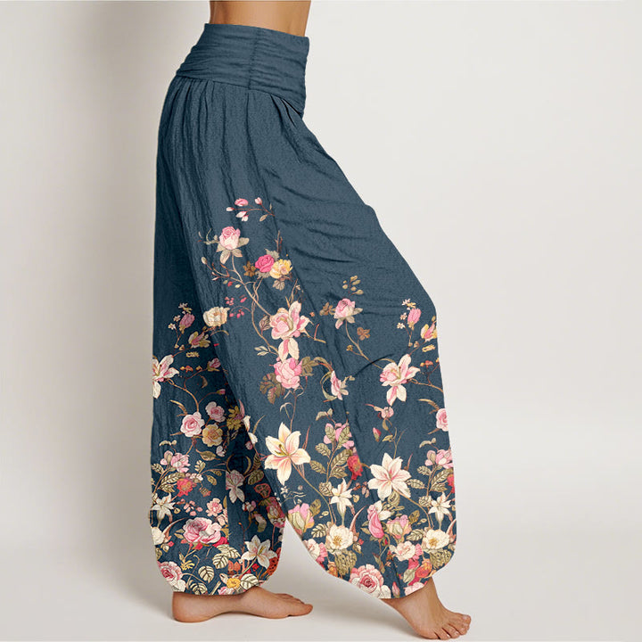 Buddha Stones Pure Cotton Exquisite Colorful Flower Pattern Women's Elastic Waist Harem Pants - image 7