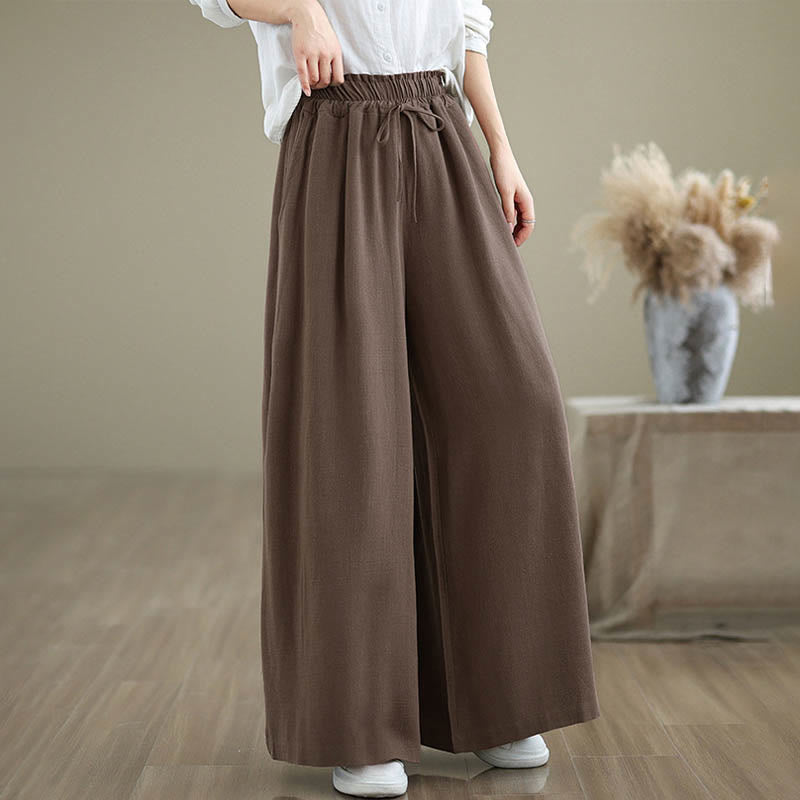 Buddha Stones Women's Pure Color Drawstring Cotton Linen Wide Leg Ankle-Length Pants With Pockets - image 26
