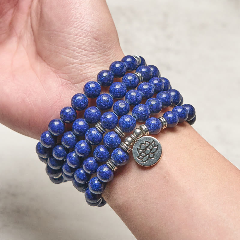 Buddha Stones 108 Beads Lazurite Lotus Symbol Charm Positive Mala - image 3