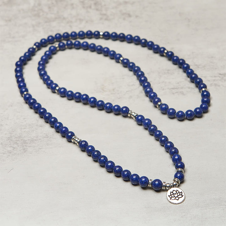 Buddha Stones 108 Beads Lazurite Lotus Symbol Charm Positive Mala - image 2