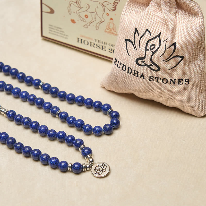 Buddha Stones 108 Beads Lazurite Lotus Symbol Charm Positive Mala - image 5