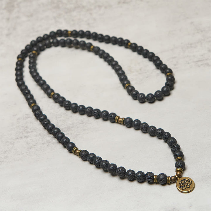 Buddha Stones Retro Lotus Symbol Charm Lava Rock Bead Healing New Beginning Mala - image 2