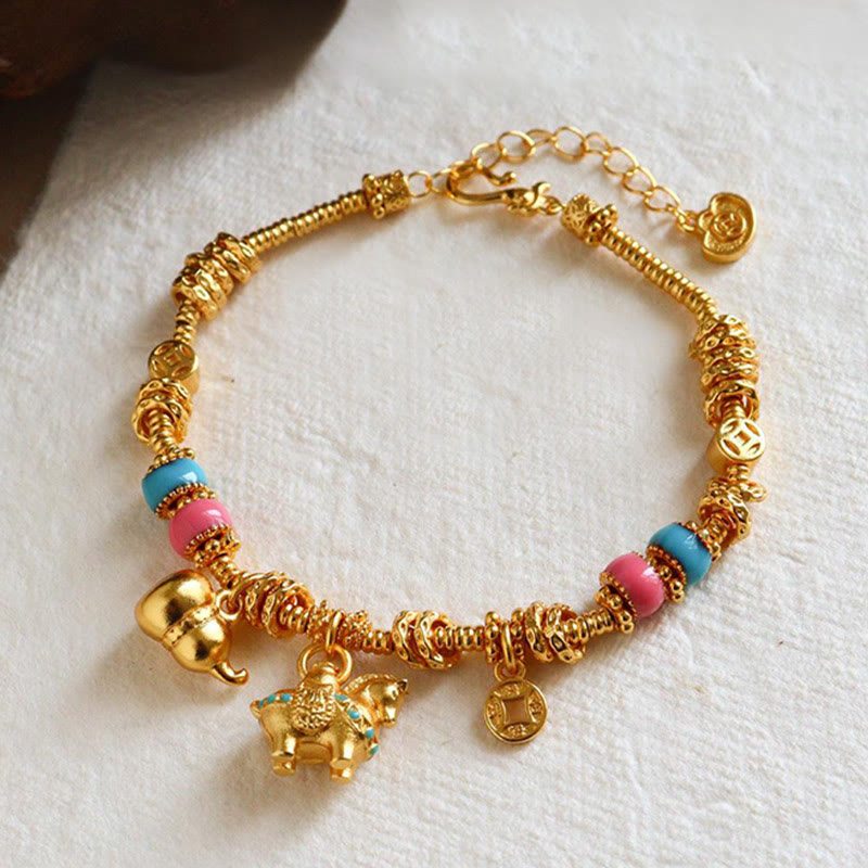 Buddha Stones Year Of The Horse Gourd Copper Coin Copper Balance Bracelet - Copper Horse (Wrist Circumference: 14-18cm) - image 0