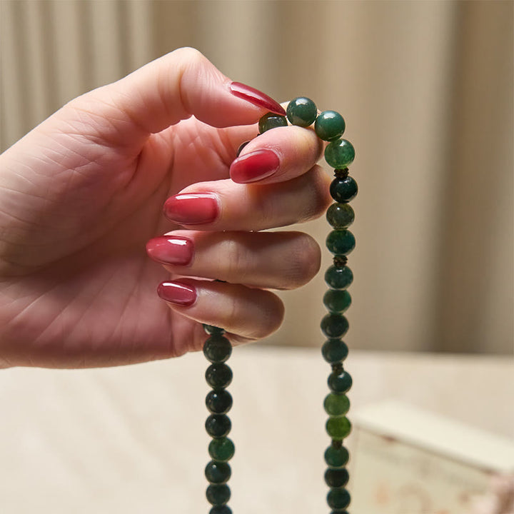 Buddha Stones Lotus Symbol Charm Round Bead Moss Agate Healing Mala - image 4