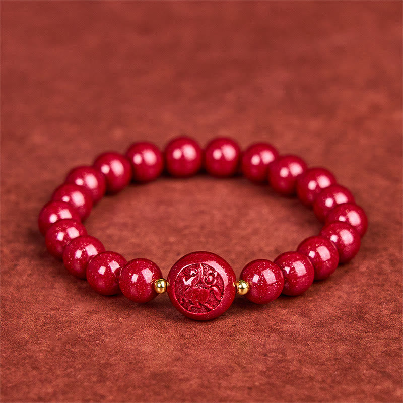 Buddha Stones Chinese Zodiac Year Of The Horse Carved Cinnabar Peaceful Blessing Bracelet - 8mm Horse - image 0