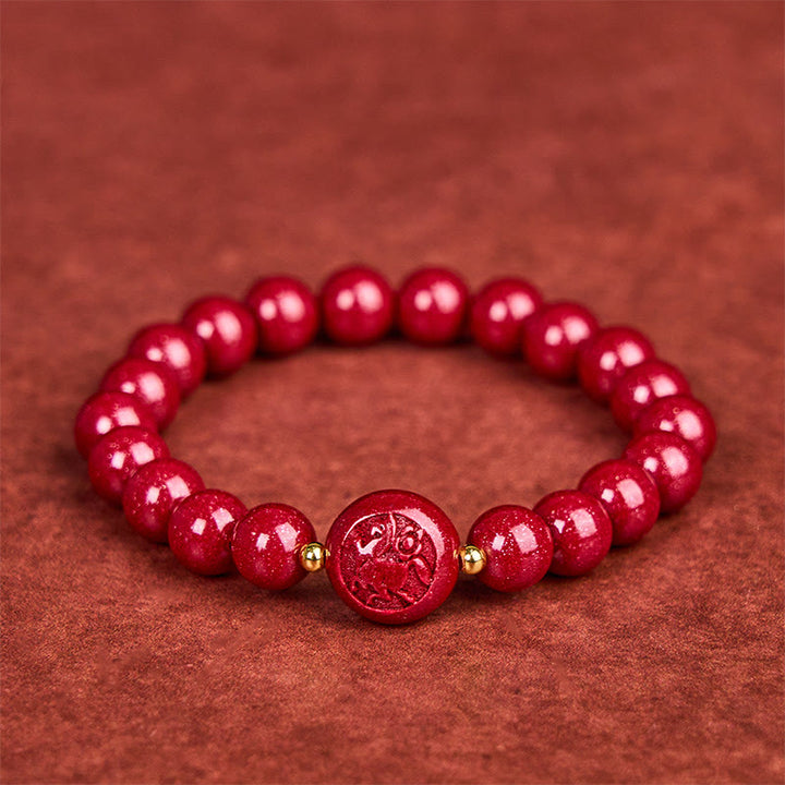 Buddha Stones Chinese Zodiac Year Of The Horse Carved Cinnabar Peaceful Blessing Bracelet - 8mm Horse - image 0