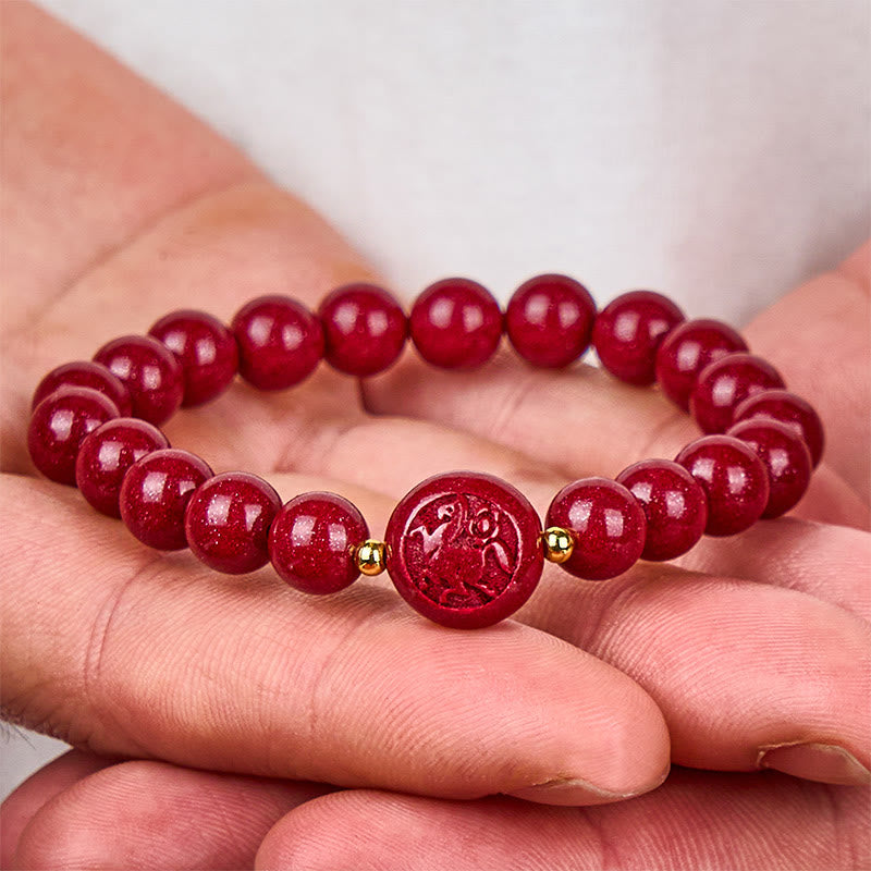 Buddha Stones Chinese Zodiac Year Of The Horse Carved Cinnabar Peaceful Blessing Bracelet - image 4