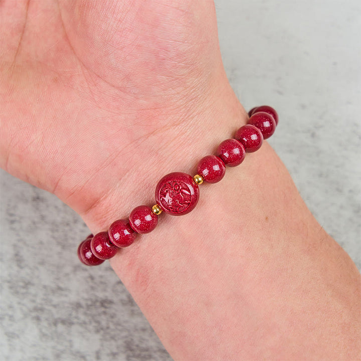 Buddha Stones Chinese Zodiac Year Of The Horse Carved Cinnabar Peaceful Blessing Bracelet - image 5