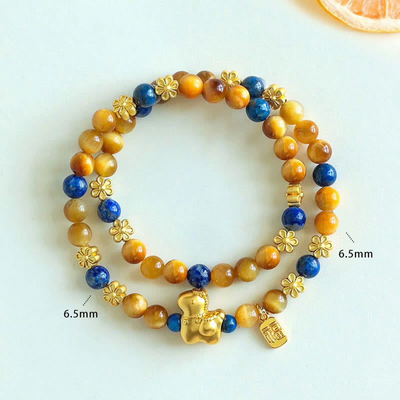Buddha Stones Year Of The Horse Fu Character Lazurite Lapis Lazuli Tiger Eye Serenity Double Wrap Bracelet - image 9