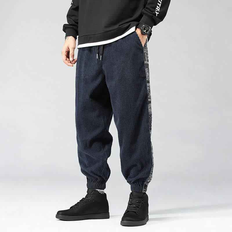 Buddha Stones Fall Solid Drawstring Side Paisley Pattern Straight Leg Ankle-length Corduroy Men's Pants With Pockets - SteelBlue - US/UK/AU46，EU56 (5XL) - image 27