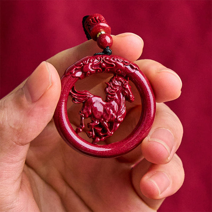 Buddha Stones Year Of The Horse Carving Peace Buckle Natural Cinnabar Concentration Necklace Pendant - image 2
