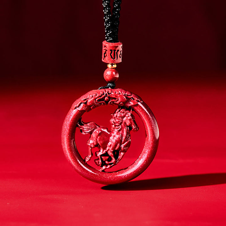 Buddha Stones Year Of The Horse Carving Peace Buckle Natural Cinnabar Concentration Necklace Pendant - Horse - image 0