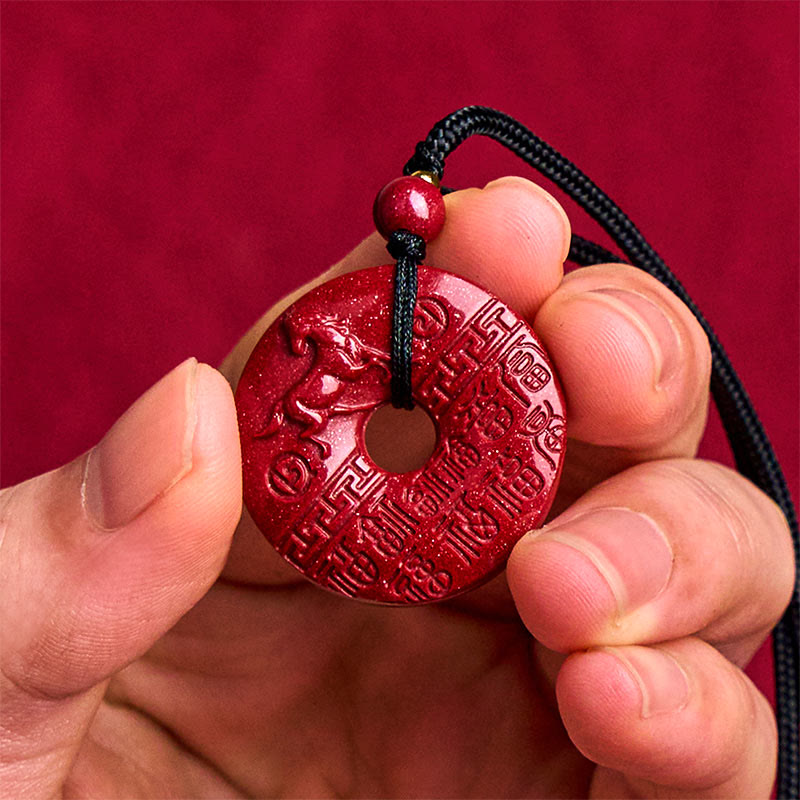 Buddha Stones Year Of The Horse Carved Fu Character Peace Buckle Design Cinnabar Blessing Auspicious Necklace Pendant - image 3