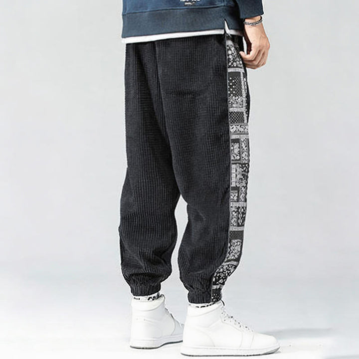 Buddha Stones Fall Solid Drawstring Side Paisley Pattern Straight Leg Ankle-length Corduroy Men's Pants With Pockets - image 3