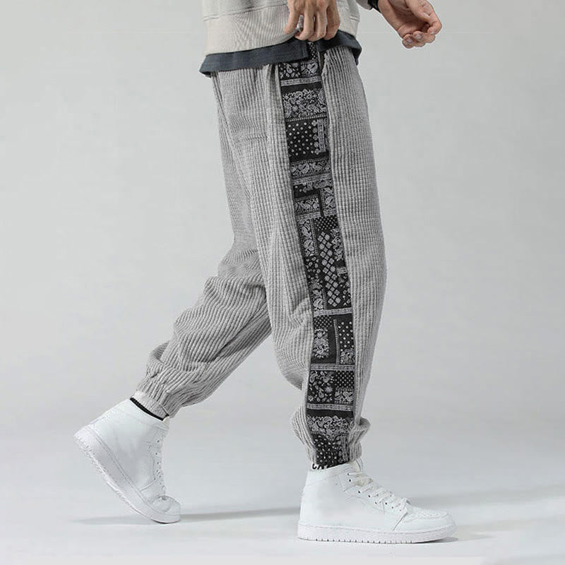 Buddha Stones Fall Solid Drawstring Side Paisley Pattern Straight Leg Ankle-length Corduroy Men's Pants With Pockets - image 15