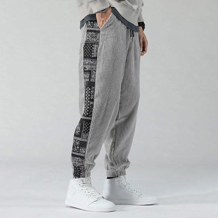 Buddha Stones Fall Solid Drawstring Side Paisley Pattern Straight Leg Ankle-length Corduroy Men's Pants With Pockets - image 14