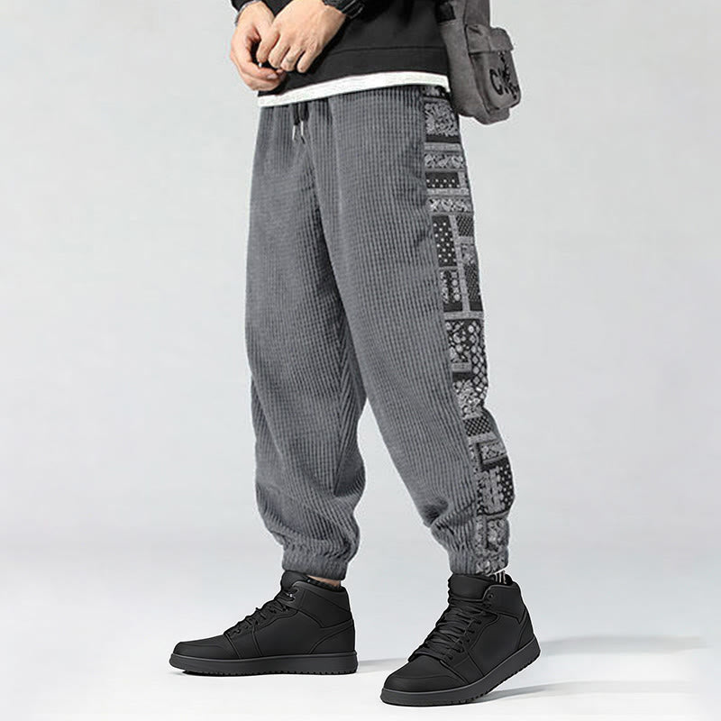 Buddha Stones Fall Solid Drawstring Side Paisley Pattern Straight Leg Ankle-length Corduroy Men's Pants With Pockets - image 25