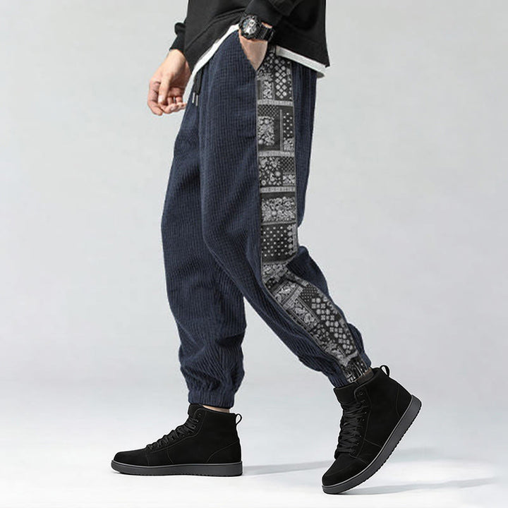 Buddha Stones Fall Solid Drawstring Side Paisley Pattern Straight Leg Ankle-length Corduroy Men's Pants With Pockets - image 33