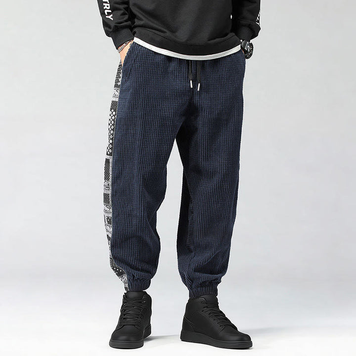 Buddha Stones Fall Solid Drawstring Side Paisley Pattern Straight Leg Ankle-length Corduroy Men's Pants With Pockets - image 28