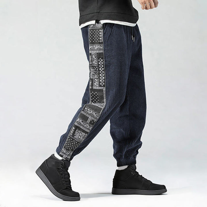 Buddha Stones Fall Solid Drawstring Side Paisley Pattern Straight Leg Ankle-length Corduroy Men's Pants With Pockets - image 30