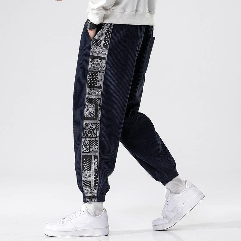 Buddha Stones Fall Solid Drawstring Side Paisley Pattern Straight Leg Ankle-length Corduroy Men's Pants With Pockets - image 32