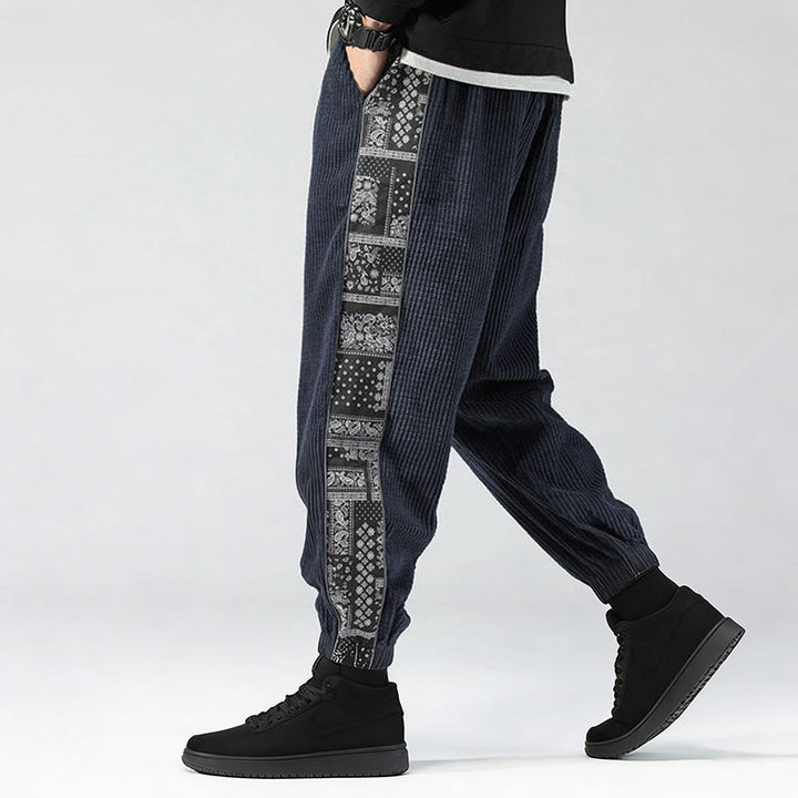 Buddha Stones Fall Solid Drawstring Side Paisley Pattern Straight Leg Ankle-length Corduroy Men's Pants With Pockets - image 29