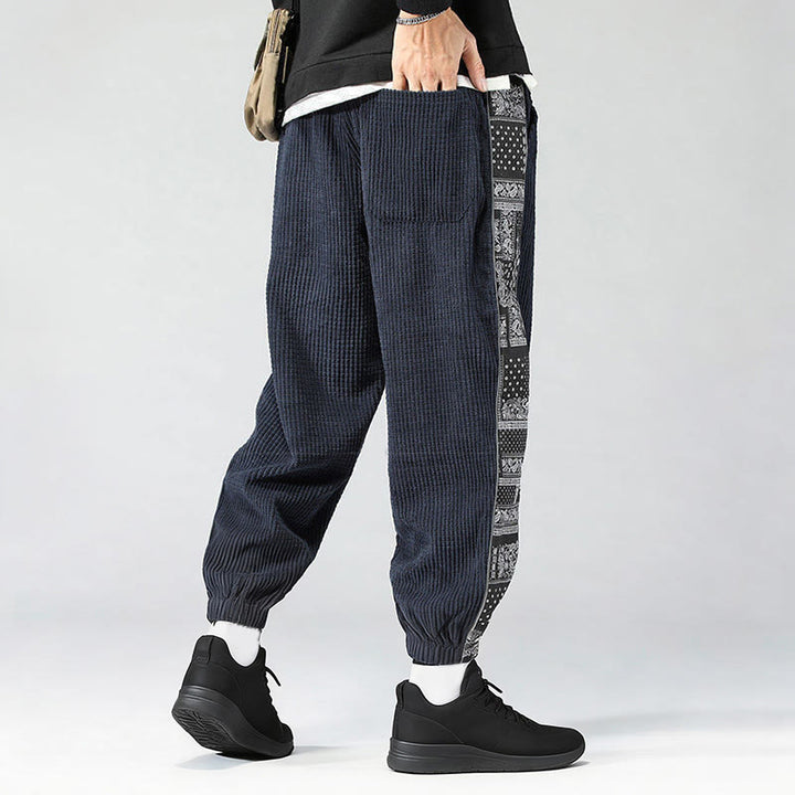 Buddha Stones Fall Solid Drawstring Side Paisley Pattern Straight Leg Ankle-length Corduroy Men's Pants With Pockets - image 31