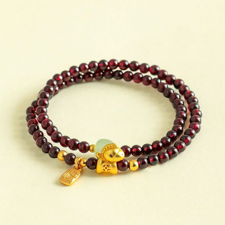 Buddha Stones Year Of The Horse Garnet Jade Fu Character Stability Double Wrap Bracelet - image 3