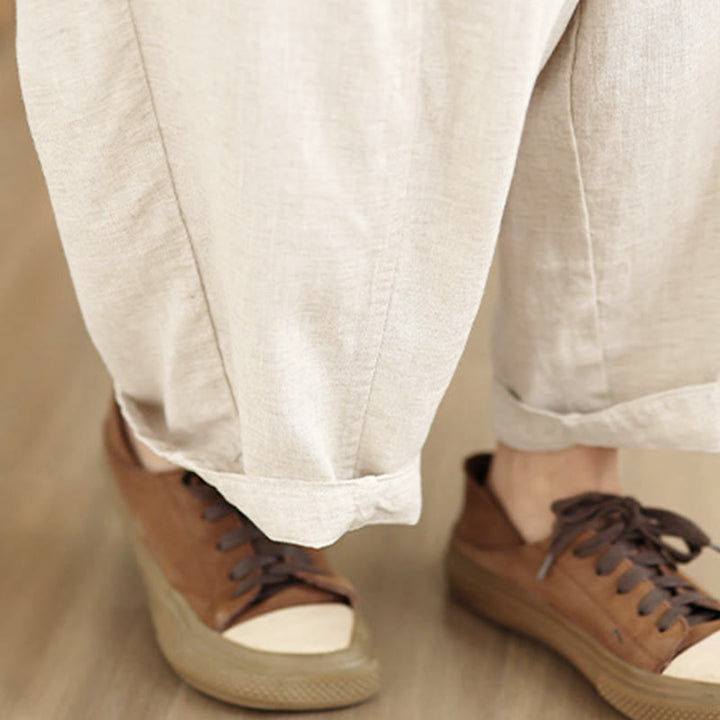 Buddha Stones Women's Fall Plain Color Drawstring Cotton Linen 7-8 Length Pants With Pockets - image 9