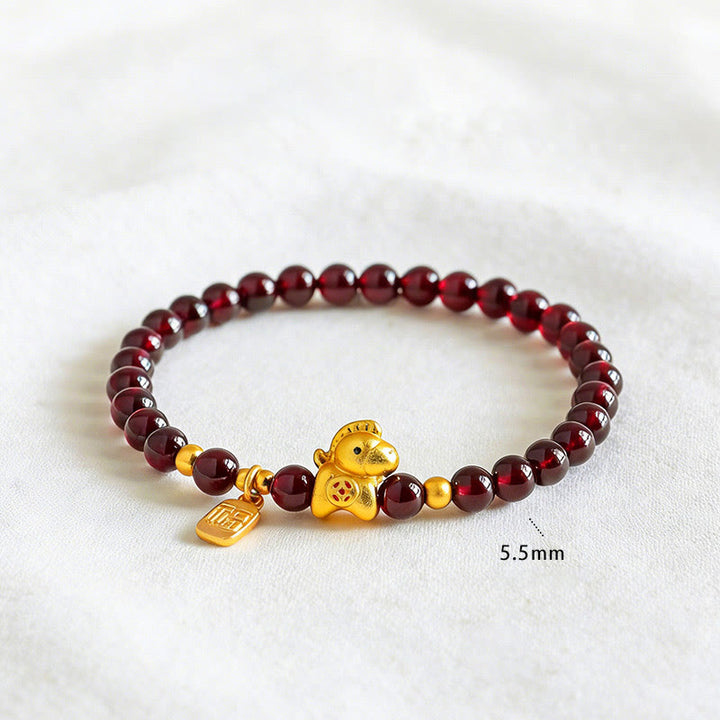 Buddha Stones Year Of The Horse Garnet Fu Character Protection Bracelet - image 2