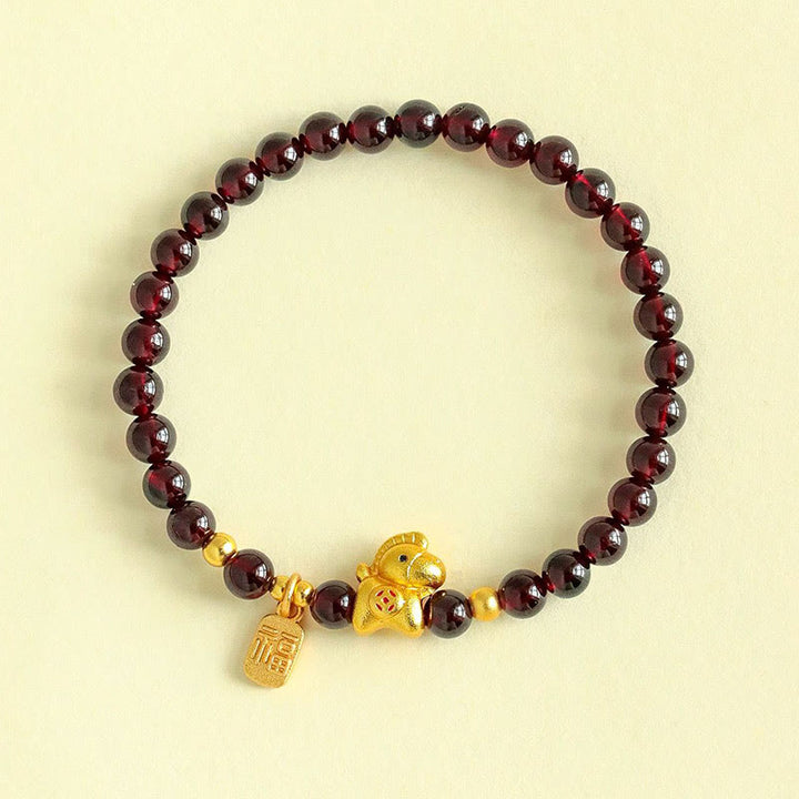 Buddha Stones Year Of The Horse Garnet Fu Character Protection Bracelet - image 1