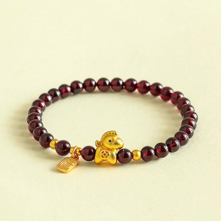 Buddha Stones Year Of The Horse Garnet Fu Character Protection Bracelet - image 3