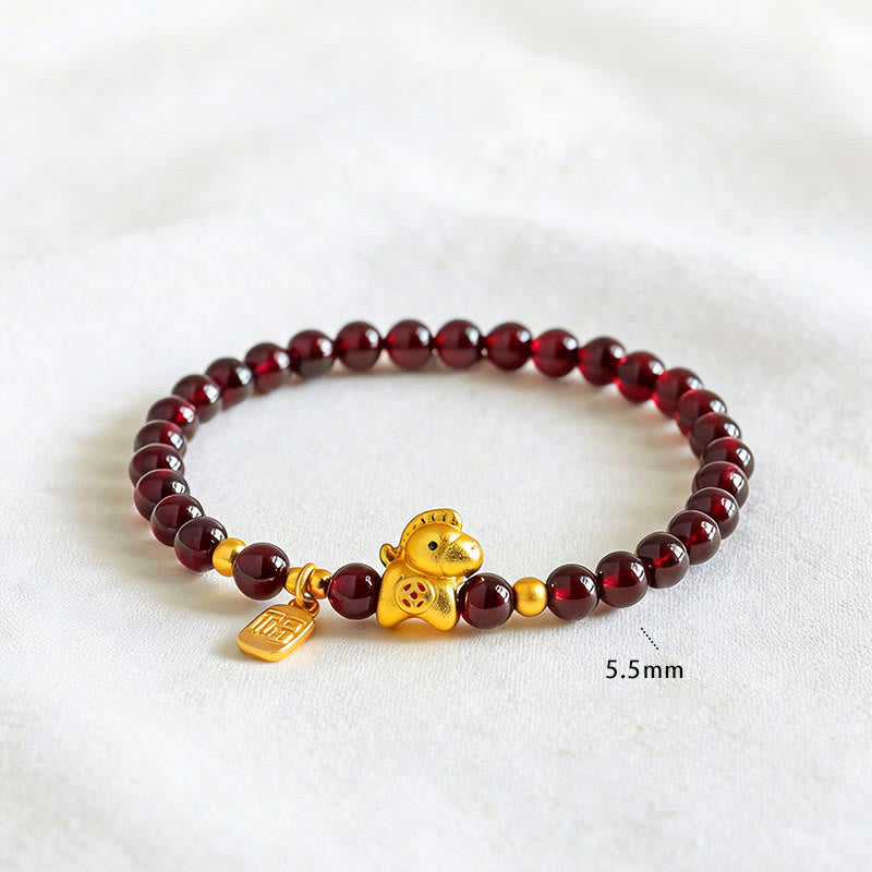 Buddha Stones Year Of The Horse Garnet Fu Character Protection Bracelet - image 2