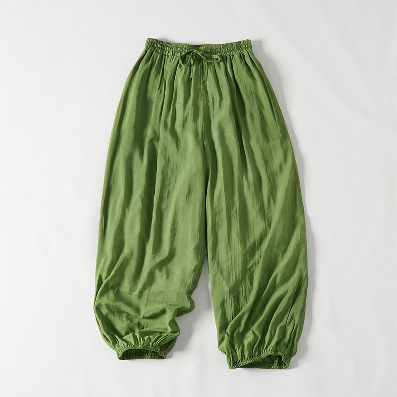 Buddha Stones Summer Green Ankle-Length Cotton Drawstring Women's Pants With Pockets - image 1