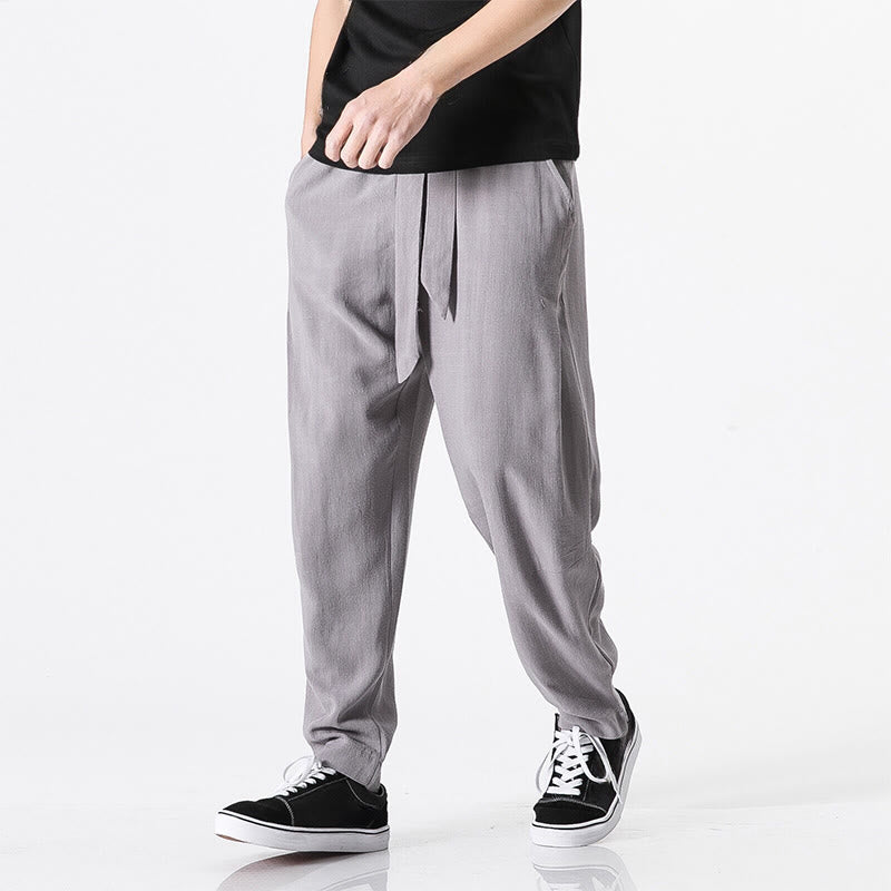 Buddha Stones Commute Solid Color Simple Design Men's Harem Cotton Pants With Pockets - image 10