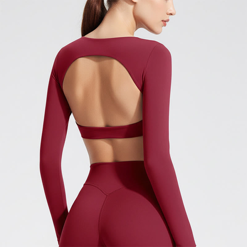 Buddha Stones Long Sleeve Backless Bra Sports Fitness Yoga Women's Tank Top - FireBrick - US12，UK/AU16，EU44 (XL) - image 27