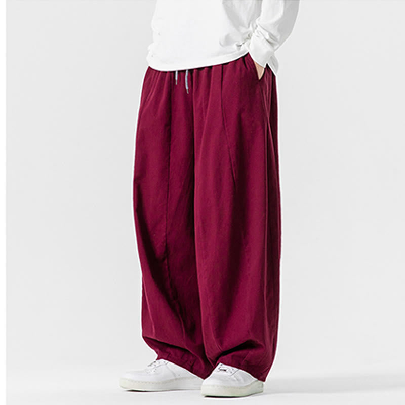 Buddha Stones Winter Commute Plain Drawstring Design Men's Wide Leg Cotton Pants With Pockets - image 33