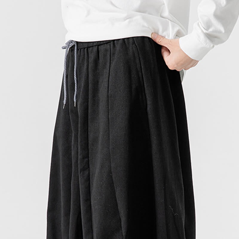 Buddha Stones Winter Commute Plain Drawstring Design Men's Wide Leg Cotton Pants With Pockets - image 46