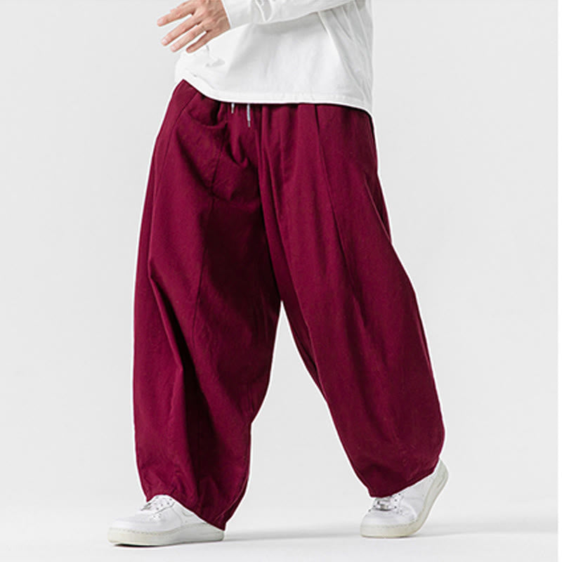 Buddha Stones Winter Commute Plain Drawstring Design Men's Wide Leg Cotton Pants With Pockets - image 36