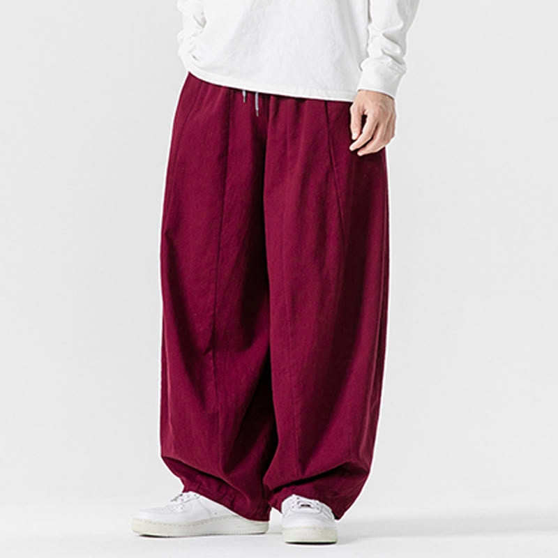 Buddha Stones Winter Commute Plain Drawstring Design Men's Wide Leg Cotton Pants With Pockets - image 34