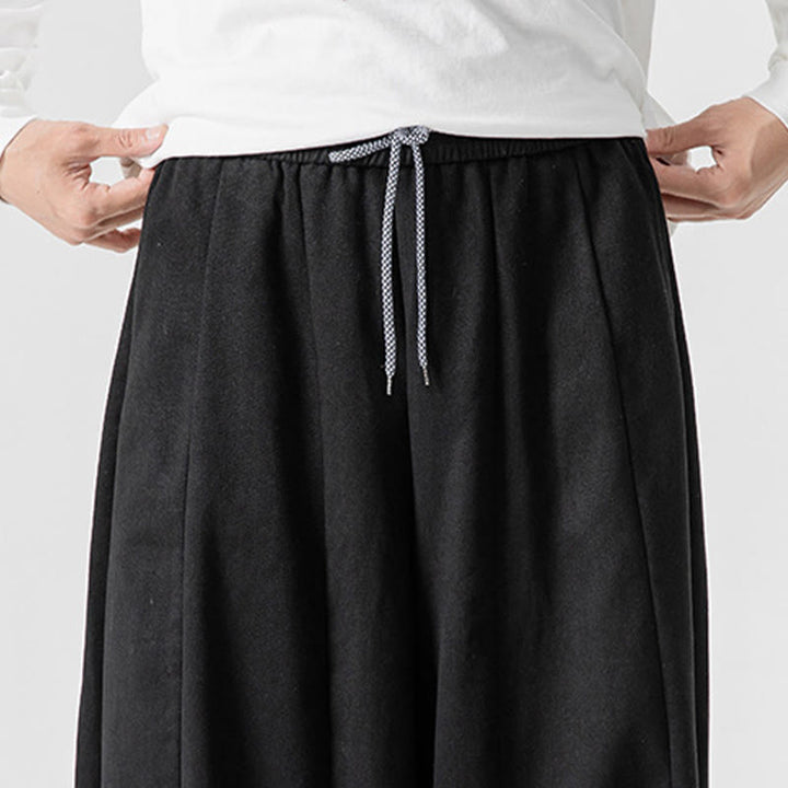 Buddha Stones Winter Commute Plain Drawstring Design Men's Wide Leg Cotton Pants With Pockets - image 45