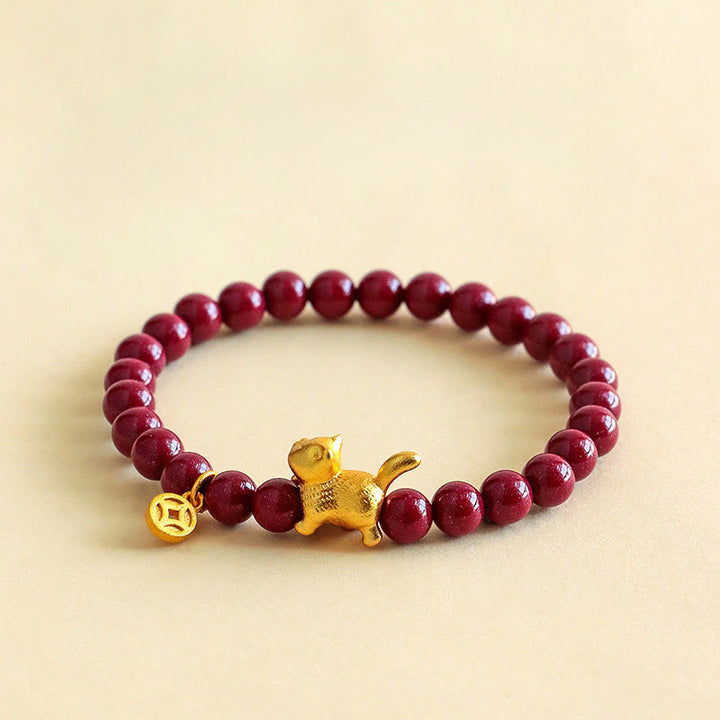 Buddha Stones Cute Lucky Cat Charm Garnet Cinnabar Calm Protection Beaded Bracelet - Cinnabar(Wrist Circumference: 13-15cm) - image 7